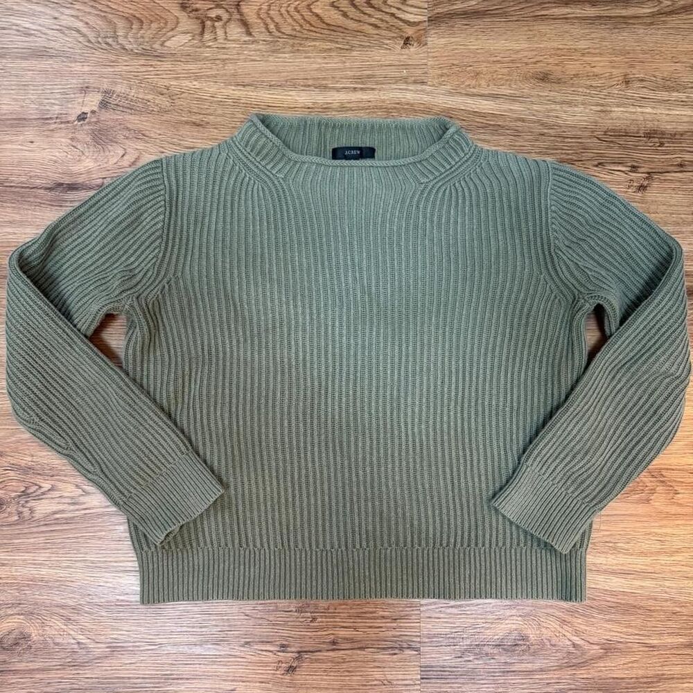 J.Crew wide roll neck olive green ribbed knit sweater